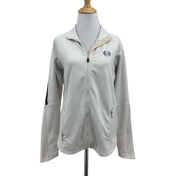 Straight Down Jacket Womens M Medium White Full Zip Pockets *M Logo Embroidered - Picture 1 of 15